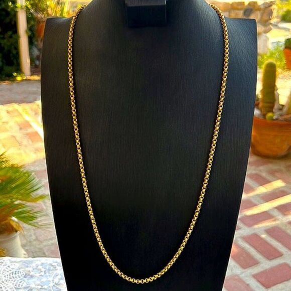 Vintage Midcentury Crown Trifari Textured Gold Rolo Belcher Chain 32” - Picture 7 of 7